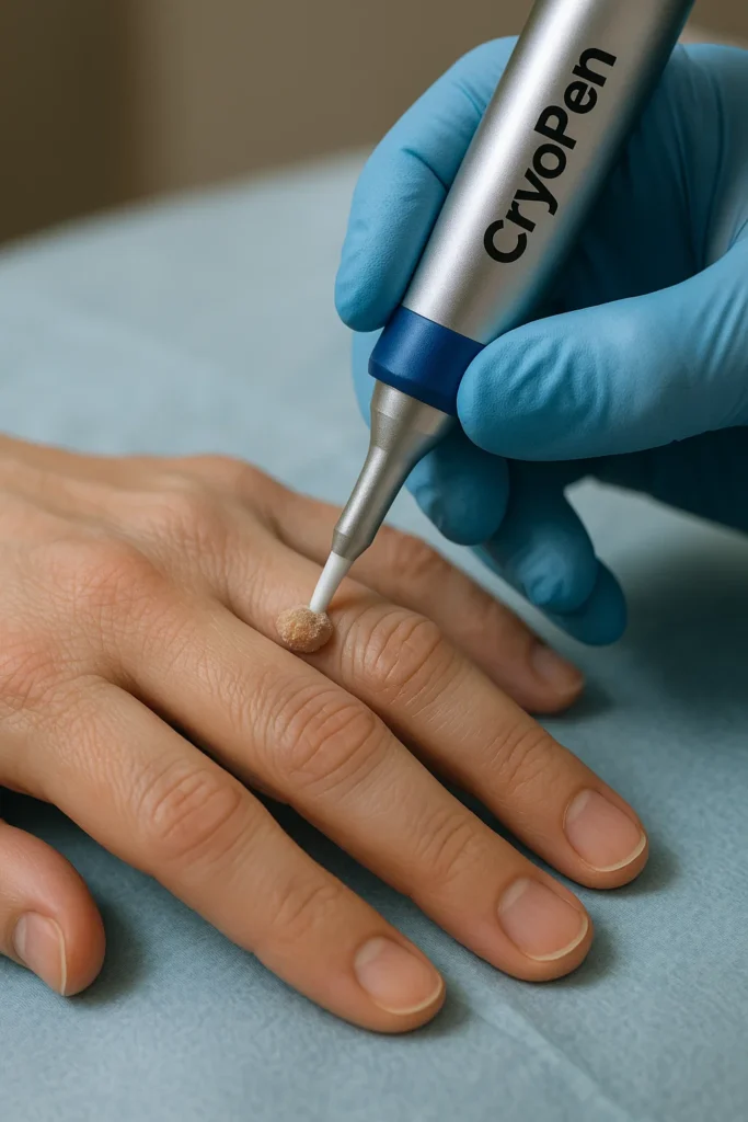 example of cryopen wart removal Fulham treatment on a persons finger