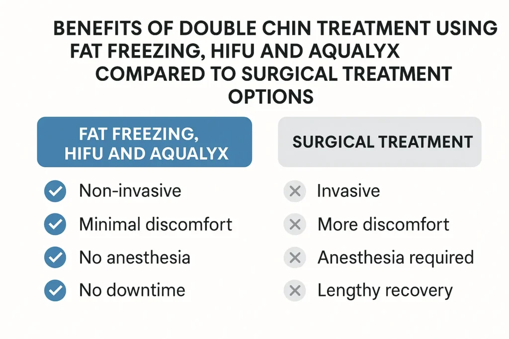 Graphic about the benefits of double chin treatment Fulham - from LA LIPO