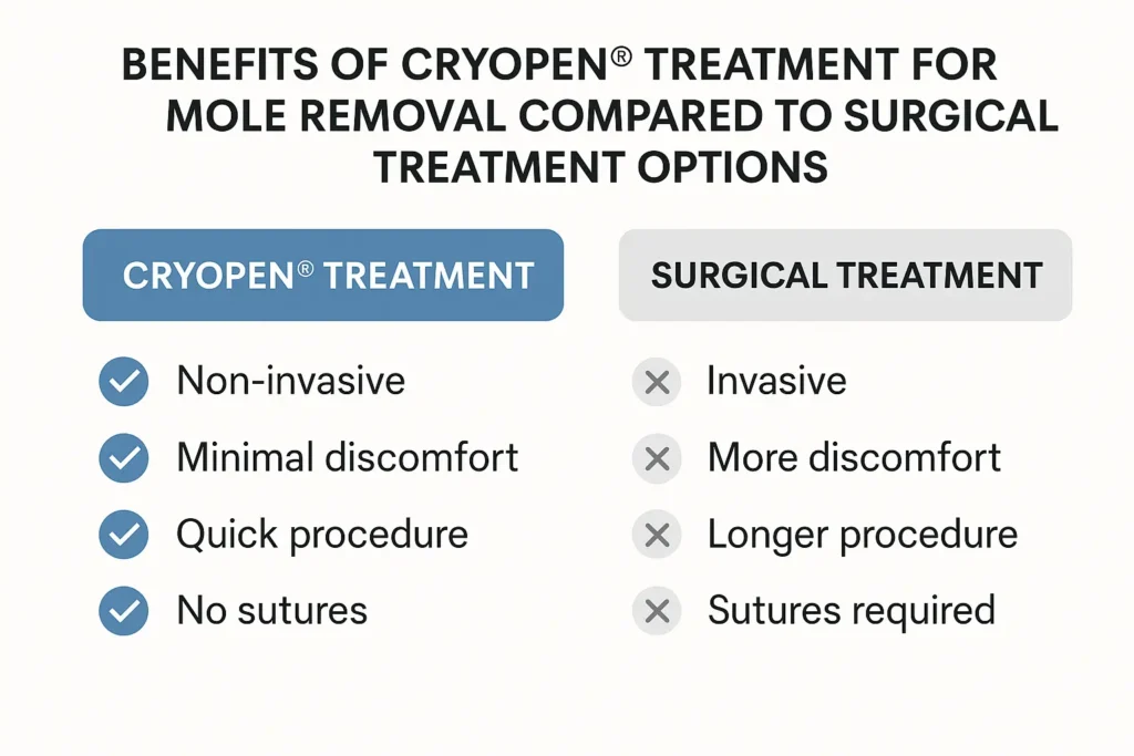 Table to show the benefits of getting moles removed Fulham from LA LIPO