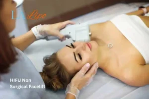 Woman having Hi-Fu to reduce wrinkles Fulham.