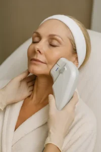 Woman receiving HIFU non surgical facelift treatment Fulham