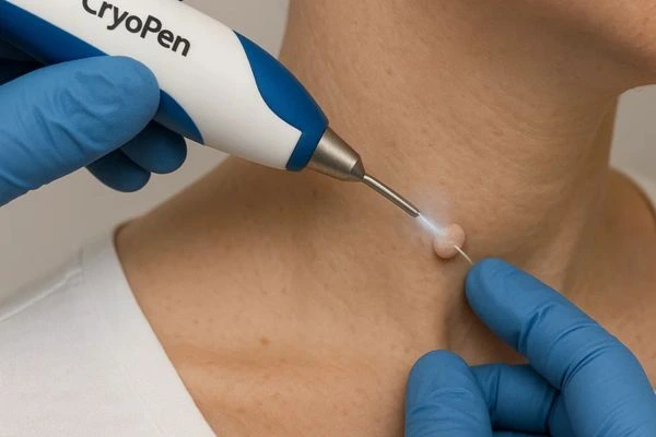 Person receiving cryotherapy Fulham for skin tag removal