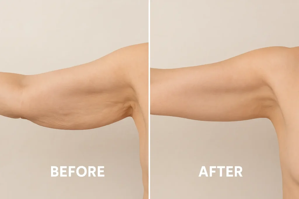 Picture of LA LIPO Fulham before and after results of skin tightening treatment on the upper arms.